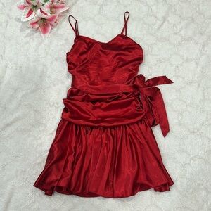 Gina Tricot Red Satin Dress w/Tie